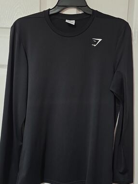 Gymshark Black Long-Sleeve Athletic Top with White Logo